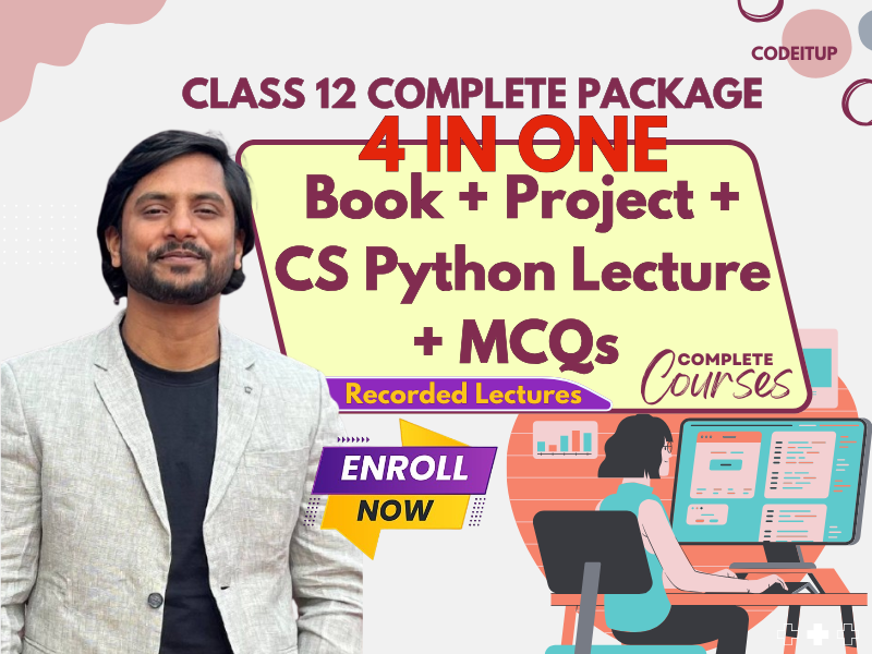 4 in OnE Package Class 12 CS Python + Project + Book + MCQ's FREE Complete